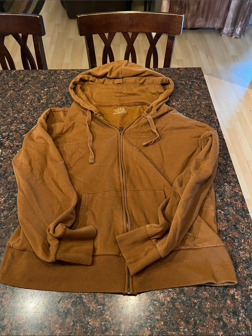 Brown Zip-Up Hoodie with Hood and Pockets